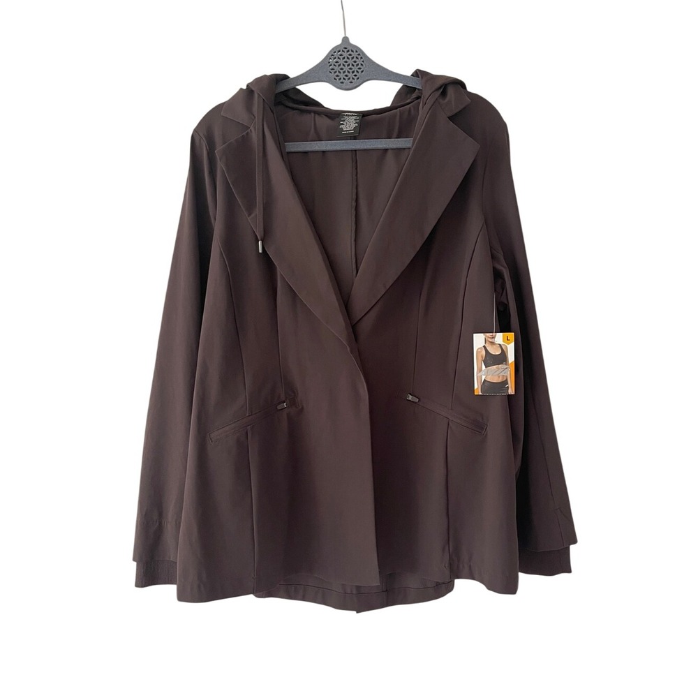 Avia Brown Hooded Active Blazer Jacket Large NWT